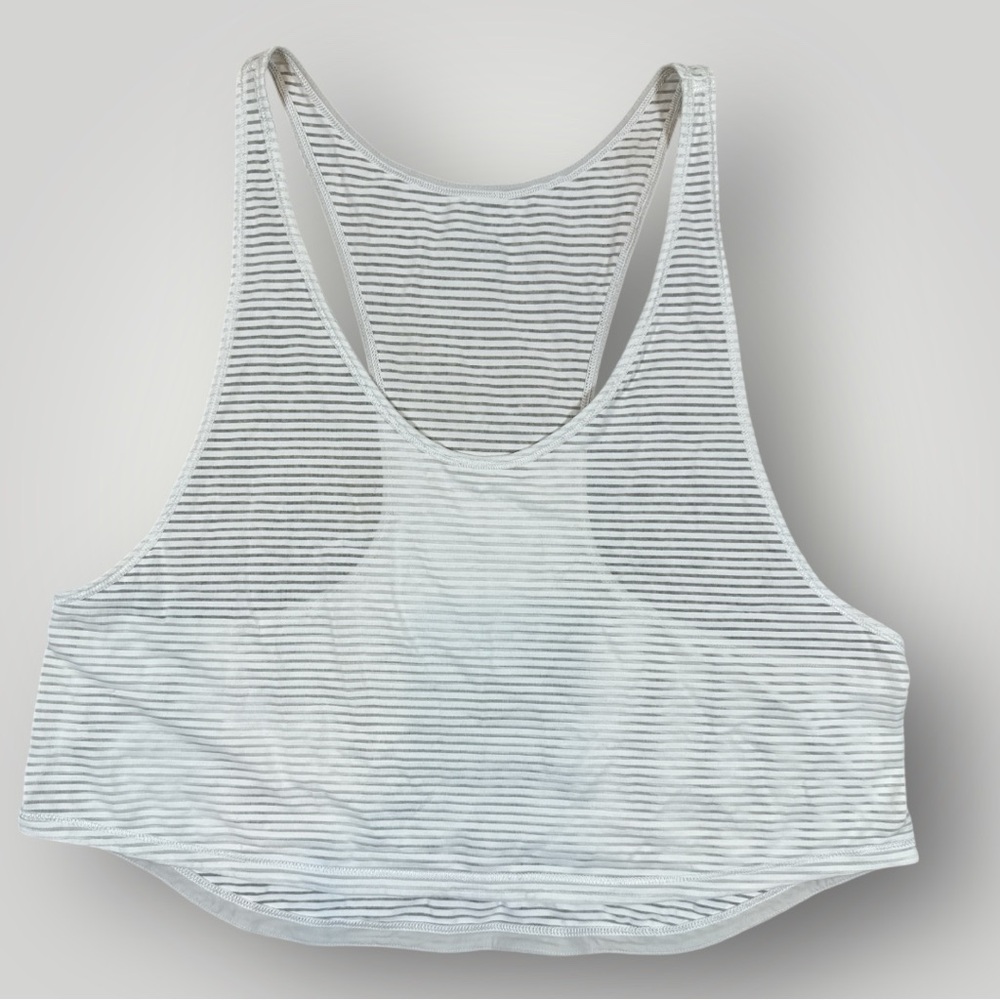 Lululemon White Striped Racerback Tank Top Athletic Yoga Crop